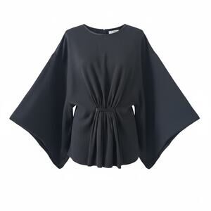 Givenchy Kimono Sleeve Top size IT 38 Black Pebble Texture Silk Gathered front